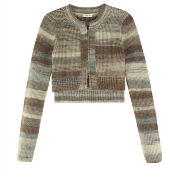 525 America Women M Wool Blend Pecan Multi Spacedye Cropped Cardigan NWT - Picture 1 of 15